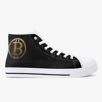 Crypto Gear- "GOLD BITCOIN SNEAKS" Classic High-Top Canvas Shoes - White/Black