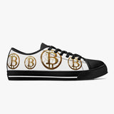 Crypto Gear- "GOLD BITCOIN SNEAKS"  Classic Low-Top Canvas Shoes - White/Black