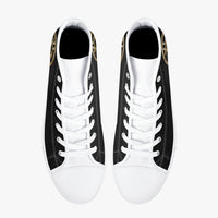 Crypto Gear- "GOLD BITCOIN SNEAKS" Classic High-Top Canvas Shoes - White/Black