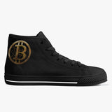 Crypto Gear- "GOLD BITCOIN SNEAKS" Classic High-Top Canvas Shoes - White/Black