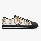 Crypto Gear- "GOLD BITCOIN SNEAKS"  Classic Low-Top Canvas Shoes - White/Black