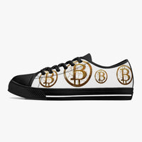 Crypto Gear- "GOLD BITCOIN SNEAKS"  Classic Low-Top Canvas Shoes - White/Black