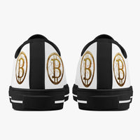 Crypto Gear- "GOLD BITCOIN SNEAKS"  Classic Low-Top Canvas Shoes - White/Black