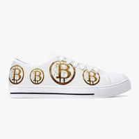 Crypto Gear- "GOLD BITCOIN SNEAKS"  Classic Low-Top Canvas Shoes - White/Black