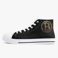 Crypto Gear- "GOLD BITCOIN SNEAKS" Classic High-Top Canvas Shoes - White/Black