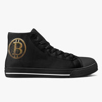 Crypto Gear- "GOLD BITCOIN SNEAKS" Classic High-Top Canvas Shoes - White/Black