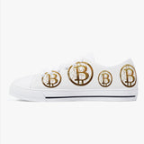 Crypto Gear- "GOLD BITCOIN SNEAKS"  Classic Low-Top Canvas Shoes - White/Black