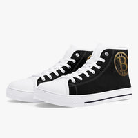 Crypto Gear- "GOLD BITCOIN SNEAKS" Classic High-Top Canvas Shoes - White/Black