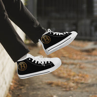 Crypto Gear- "GOLD BITCOIN SNEAKS" Classic High-Top Canvas Shoes - White/Black