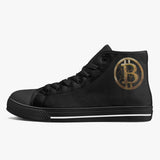 Crypto Gear- "GOLD BITCOIN SNEAKS" Classic High-Top Canvas Shoes - White/Black