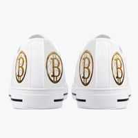 Crypto Gear- "GOLD BITCOIN SNEAKS"  Classic Low-Top Canvas Shoes - White/Black