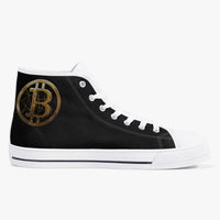 Crypto Gear- "GOLD BITCOIN SNEAKS" Classic High-Top Canvas Shoes - White/Black