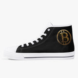 Crypto Gear- "GOLD BITCOIN SNEAKS" Classic High-Top Canvas Shoes - White/Black