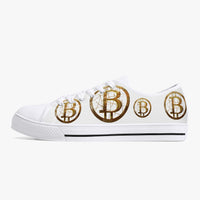 Crypto Gear- "GOLD BITCOIN SNEAKS"  Classic Low-Top Canvas Shoes - White/Black