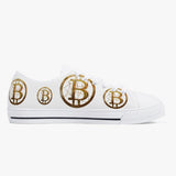 Crypto Gear- "GOLD BITCOIN SNEAKS"  Classic Low-Top Canvas Shoes - White/Black