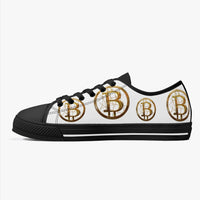 Crypto Gear- "GOLD BITCOIN SNEAKS"  Classic Low-Top Canvas Shoes - White/Black