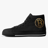 Crypto Gear- "GOLD BITCOIN SNEAKS" Classic High-Top Canvas Shoes - White/Black