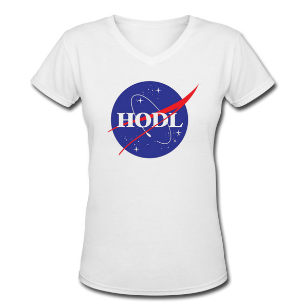 Bitcoin shirts "HODL SPACE" Women's V-Neck T-Shirt - white
