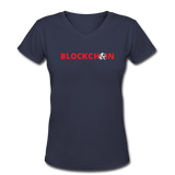 Bitcoin shirts- "BLOCKCHAIN ANARCHY" Women's V-Neck T-Shirt - navy