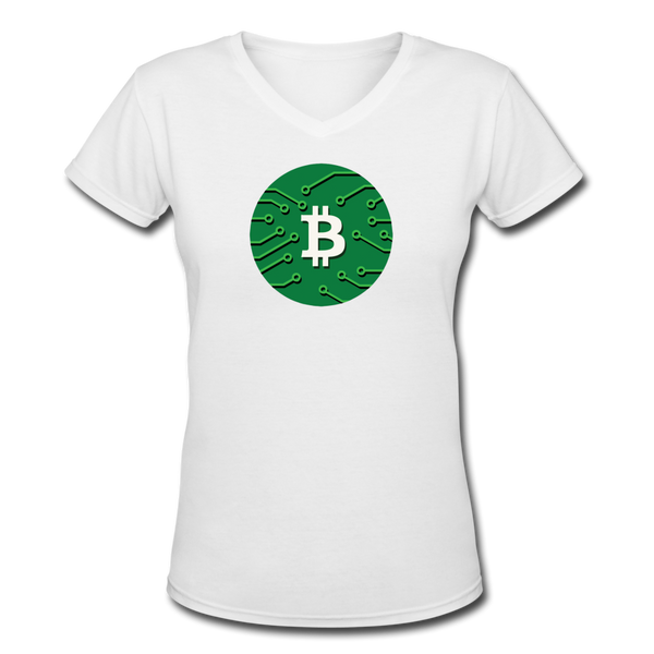 Bitcoin shirts- "GREEN BITCOIN" Women's V-Neck T-Shirt - white
