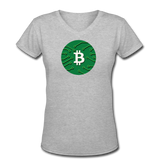 Bitcoin shirts- "GREEN BITCOIN" Women's V-Neck T-Shirt - gray