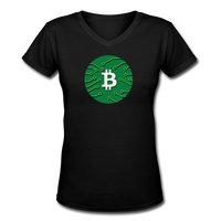 Bitcoin shirts- "GREEN BITCOIN" Women's V-Neck T-Shirt - black