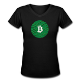 Bitcoin shirts- "GREEN BITCOIN" Women's V-Neck T-Shirt - black