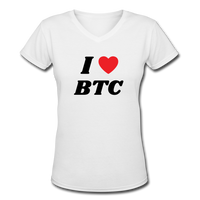 Bitcoin shirts- "I HEART BTC" Women's V-Neck T-Shirt - white