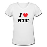 Bitcoin shirts- "I HEART BTC" Women's V-Neck T-Shirt - white