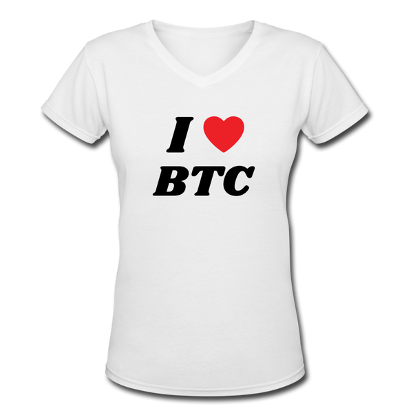 Bitcoin shirts- "I HEART BTC" Women's V-Neck T-Shirt - white
