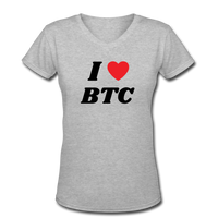 Bitcoin shirts- "I HEART BTC" Women's V-Neck T-Shirt - gray