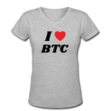 Bitcoin shirts- "I HEART BTC" Women's V-Neck T-Shirt - gray