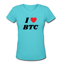 Bitcoin shirts- "I HEART BTC" Women's V-Neck T-Shirt - aqua