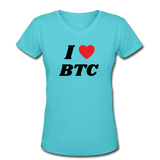 Bitcoin shirts- "I HEART BTC" Women's V-Neck T-Shirt - aqua