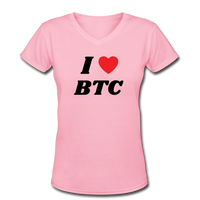 Bitcoin shirts- "I HEART BTC" Women's V-Neck T-Shirt - pink