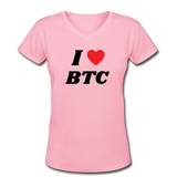 Bitcoin shirts- "I HEART BTC" Women's V-Neck T-Shirt - pink