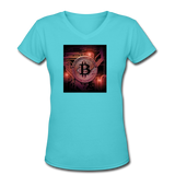 Bitcoin shirts- "BITCOIN BOARD" Women's V-Neck T-Shirt - aqua