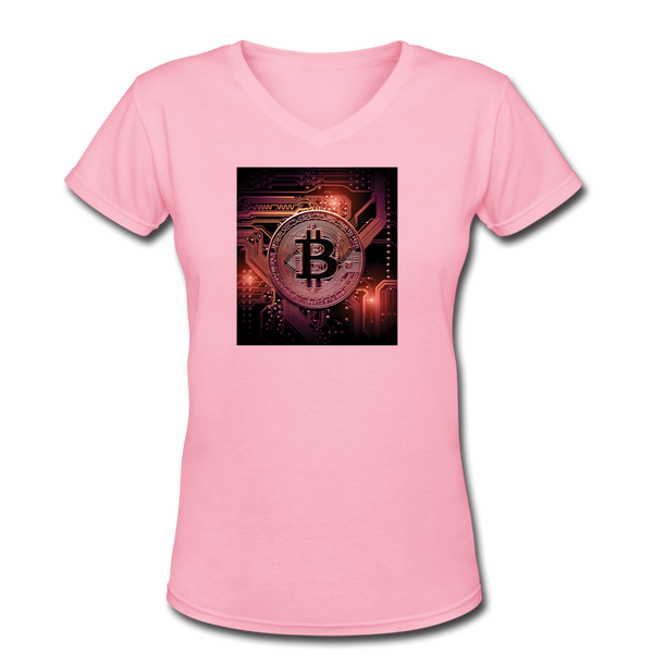 Bitcoin shirts- "BITCOIN BOARD" Women's V-Neck T-Shirt - pink