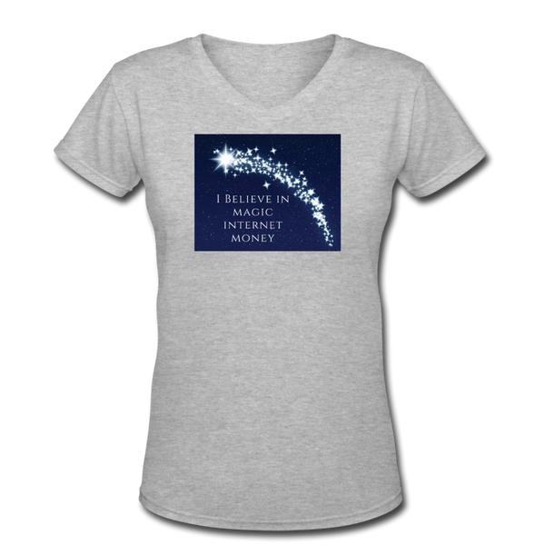 Bitcoin shirts- "I BELIEVE" Women's V-Neck T-Shirt - gray