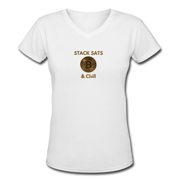 Bitcoin shirts- "STACK SATS & CHILL" Women's V-Neck T-Shirt - white