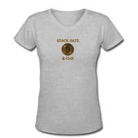 Bitcoin shirts- "STACK SATS & CHILL" Women's V-Neck T-Shirt - gray