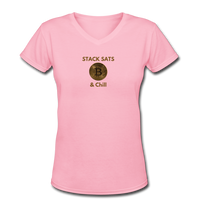 Bitcoin shirts- "STACK SATS & CHILL" Women's V-Neck T-Shirt - pink