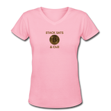 Bitcoin shirts- "STACK SATS & CHILL" Women's V-Neck T-Shirt - pink