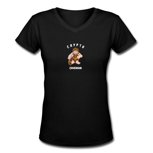 Bitcoin shirts- "CRYPTO CAVEMAN" Women's V-Neck T-Shirt - black