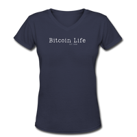 Bitcoin shirts- "BITCOIN LIFE" Women's V-Neck T-Shirt - navy