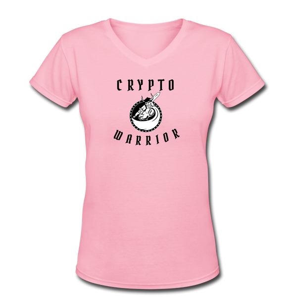 Bitcoin shirts- "CRYPTO WARRIOR" Women's V-Neck T-Shirt - pink