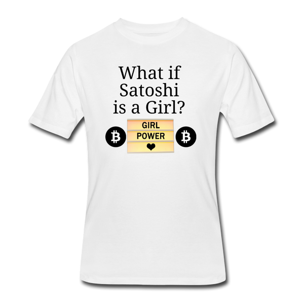 Bitcoin shirts- "SATOSHI'S A GIRL" Men’s tee - white