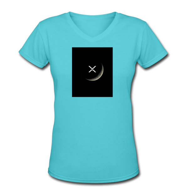 Bitcoin shirts- "XRP MOON" Women's V-Neck T-Shirt - aqua