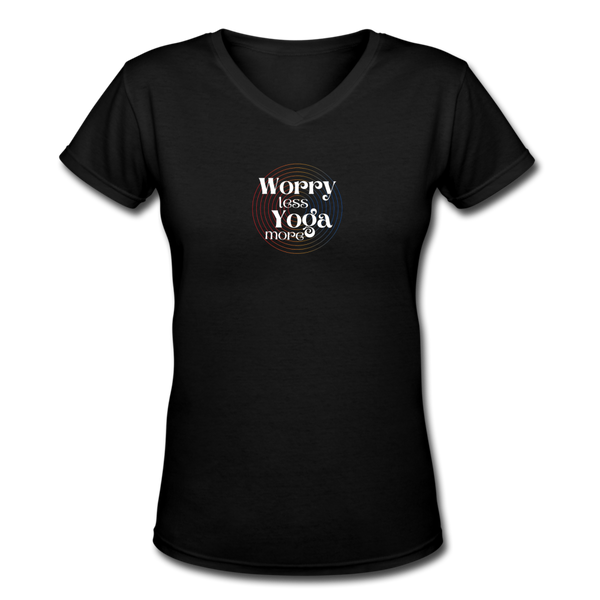 Good Vibes clothing- "WORRY LESS" Women's V-Neck T-Shirt - black