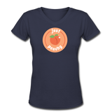 Good Vibes Clothing- "JUST PEACHY" Women's V-Neck T-Shirt - navy